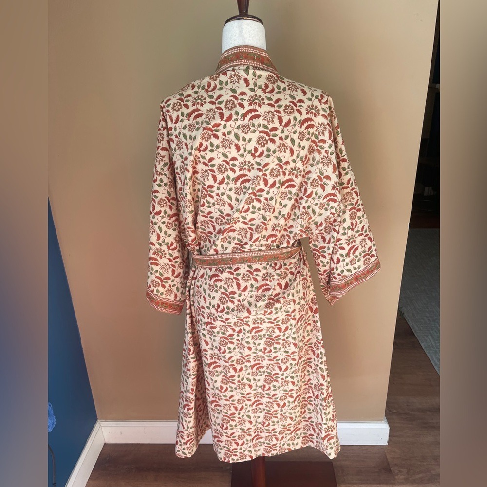 Ten Thousand Villages Cotton Kimono Robe Belted OSFM Printed NWT Red Pockets - Picture 7 of 9